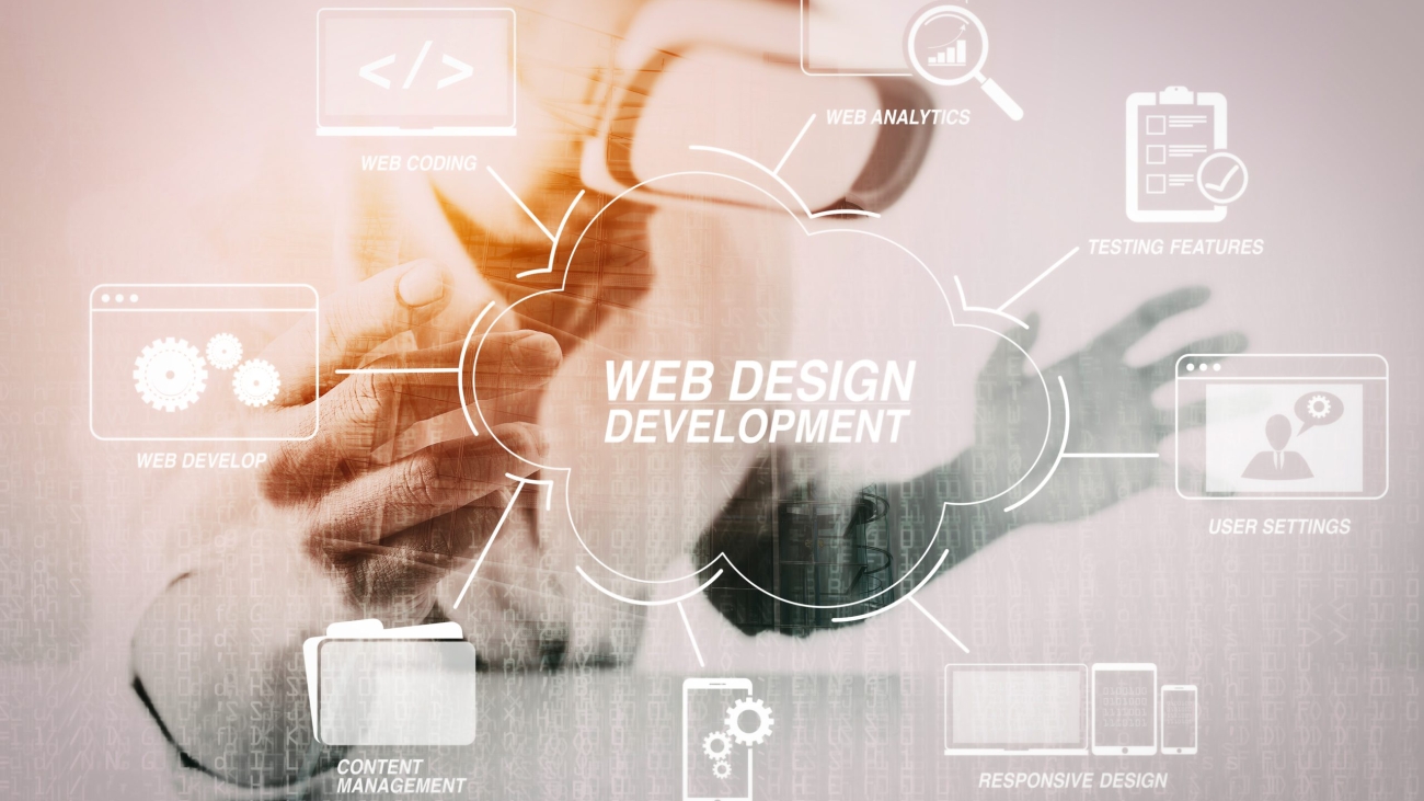 Developing programming and coding technologies with Website design in virtual diagram.businessman wearing virtual reality goggles in modern office with mobile phone using with VR headset with building and metrix code exposure