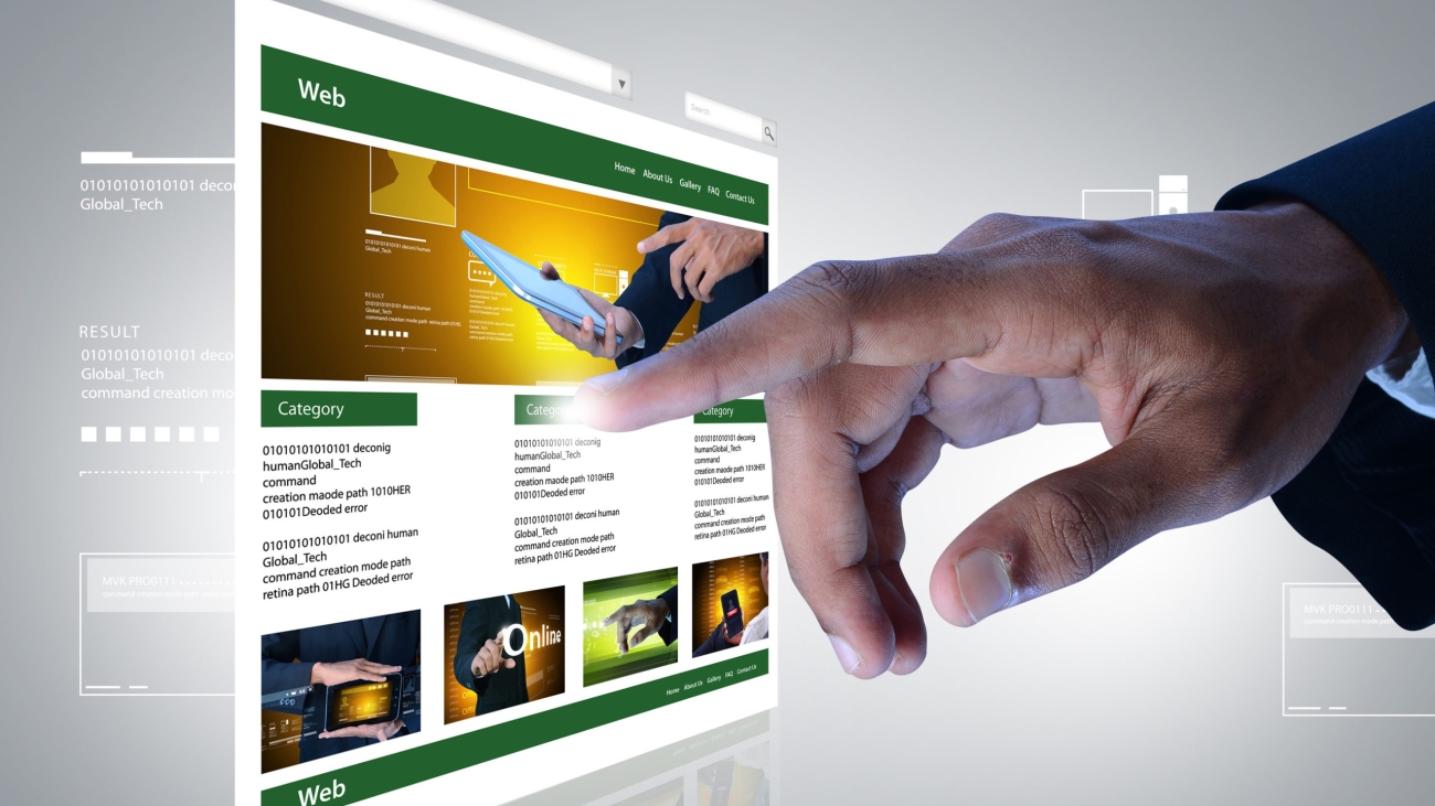 business man showing web page
