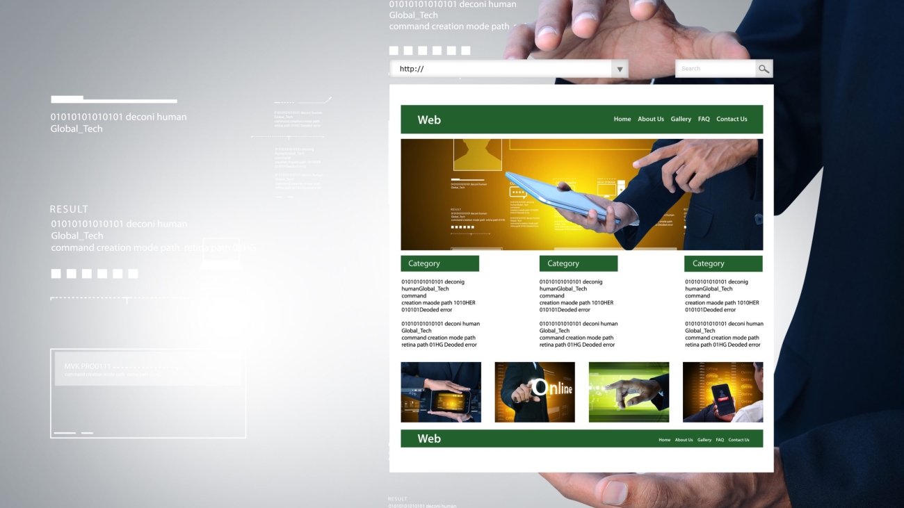 business man showing web page